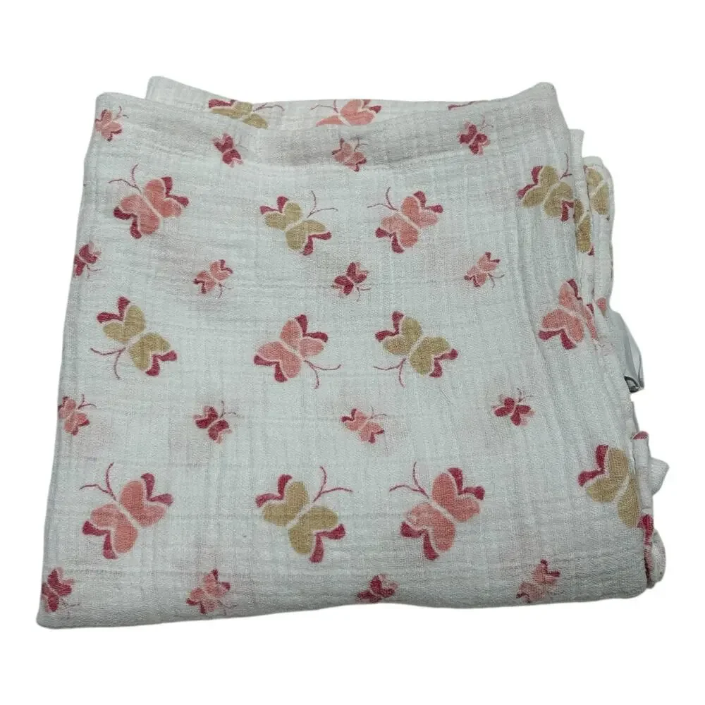 2 Aden & Anais Pink Tan Beige Butterfly Muslin Swaddle Baby Blanket Cotton